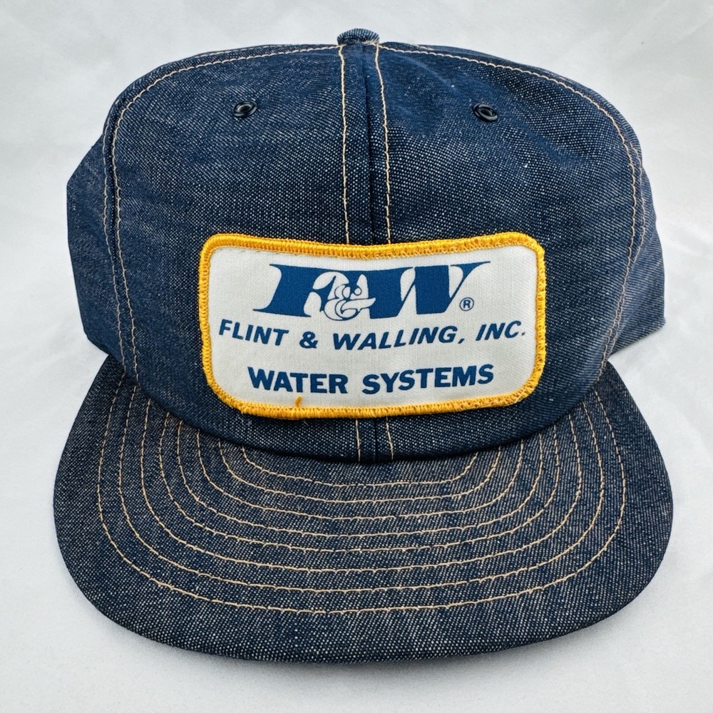 Vintage Flint Walling Water Systems Chambray Denim Louisville Snapback Hat 70s
